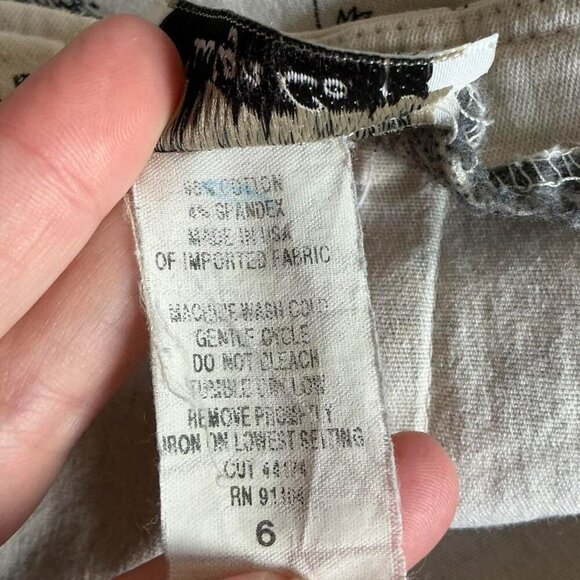 Vintage Black and cream toile print mini pencil skirt cotton stretch spandex 6 - Picture 3 of 4